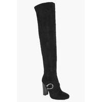 Buckle Trim Over The Knee Boot - black