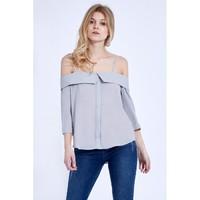 BUTTON DETAIL BARDOT BLOUSE