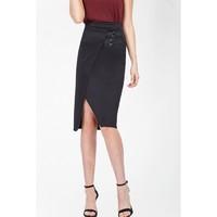 buckle side wrap midi skirt