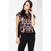 BUTTERFLY FLORAL SATIN SPLIT BACK BLOUSE