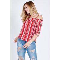 button through stripe bardot blouse