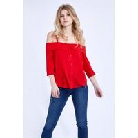 BUTTON DETAIL BARDOT BLOUSE