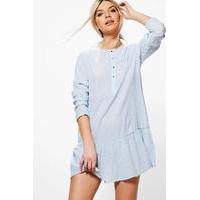 button front woven smock dress blue