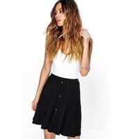 Button Front Jersey Skater Skirt - black