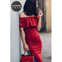 Burgundy Midi Dress With Ruffle