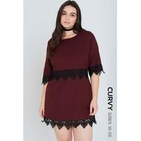 Burgundy Lace Hem Shift Dress