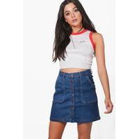 Button Through Denim Mini Skirt - indigo