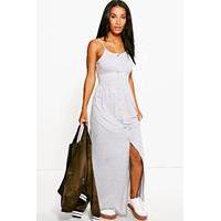 Button Front Strappy Maxi Dress - grey