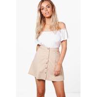 Button Front Ponte A Line Skirt - stone