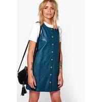 button popper pu pinafore dress teal