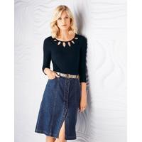 button through denim skirt