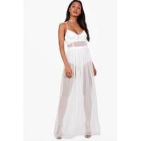 Bustier Mesh Skirt Bodysuit Maxi Dress - ivory