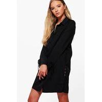 Button Side Shirt Dress - black