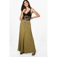 Button Front Jersey Maxi Skirt - olive