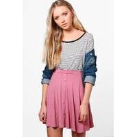 Button Front Jersey Skater Skirt - dusky pink
