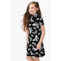 Butterfly Print Roll Neck Dress - black