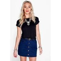 Button Through Mini Skirt - dark blue