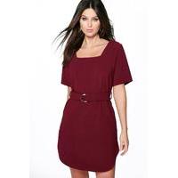 Buckle Detail Curved Hem Shift Dress - berry