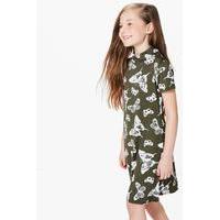 butterfly print roll neck dress khaki