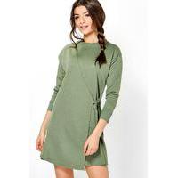 Buckle Wrap Sweat Dress - khaki