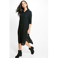 Button Through Split Side Shirt Dress - black