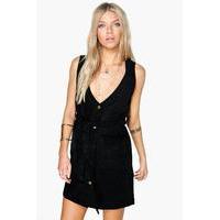 Button Front Cord Dress - black