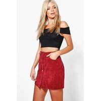 Button Front Cord Mini Skirt - berry