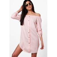 Button Front Off Shoulder Cotton Sundress - pink