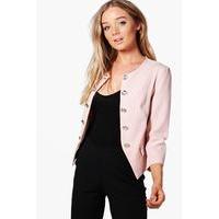 Button Detail Woven Blazer - blush