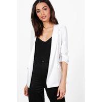 Button Ruched Sleeve Blazer - cream