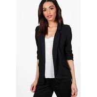 Button Ruched Sleeve Blazer - black