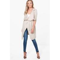Button Detail Waterfall Duster Jacket - stone