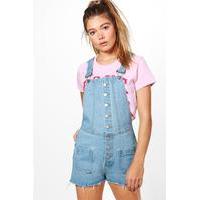 Button Through Denim Playsuit - blue