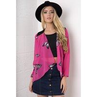 Butterfly Chiffon Waterfall Blazer in Pink