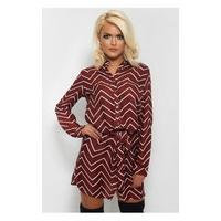 Burgundy & White Zig Zag Shirt Dressess