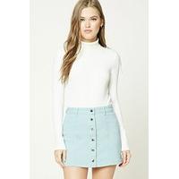 Button-Front Denim Mini Skirt