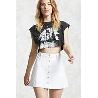 Button-Front Mini Denim Skirt