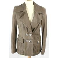 Burberry Size 12 Taupe Double Breasted Leather Jacket