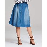 button front denim midi skirt