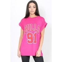 Bulls 91 Slogan Printed Turn Up Sleeve Tshirt