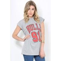 Bulls 91 Slogan Printed Turn Up Sleeve Tshirt