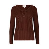 Burgundy Ribbed Lace Up Long Sleeved Top