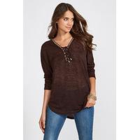 Burgundy Lace Up Long Sleeved Top