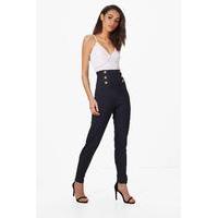 Button Front Skinny Trouser - navy