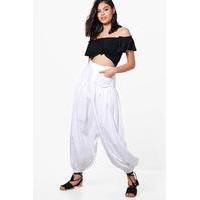 Button Through Harem Trousers - white