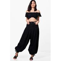 button through harem trousers black