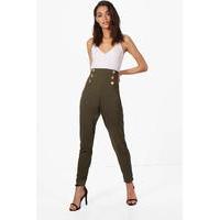 Button Front Skinny Trouser - khaki