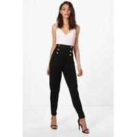 Button Front Skinny Trouser - black
