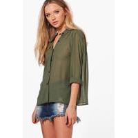 Button Through Pleated Back Blouse - khaki