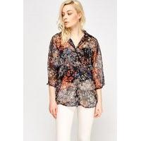 button front sheer printed blouse